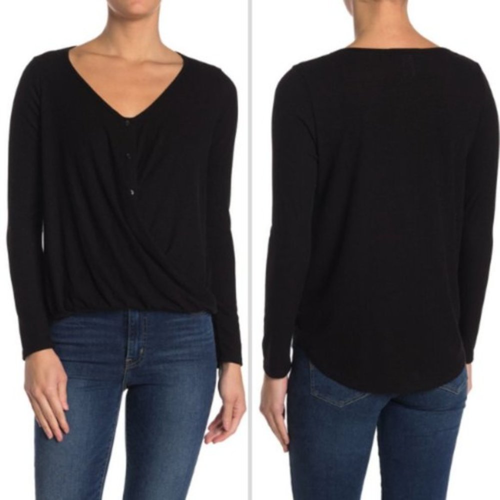 NWT White Willow Black Textured Button Front Top